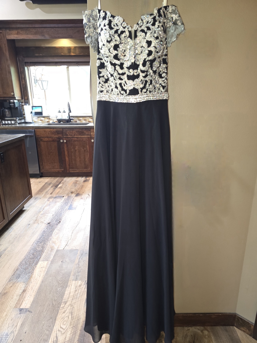 Black Evening Gown with Silver Embellished Bodice